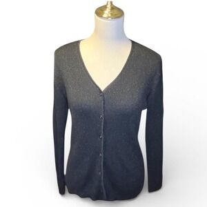 Vintage Chicos Design Black Sparkle Knit Button Front Cardigan Sweater Size 1